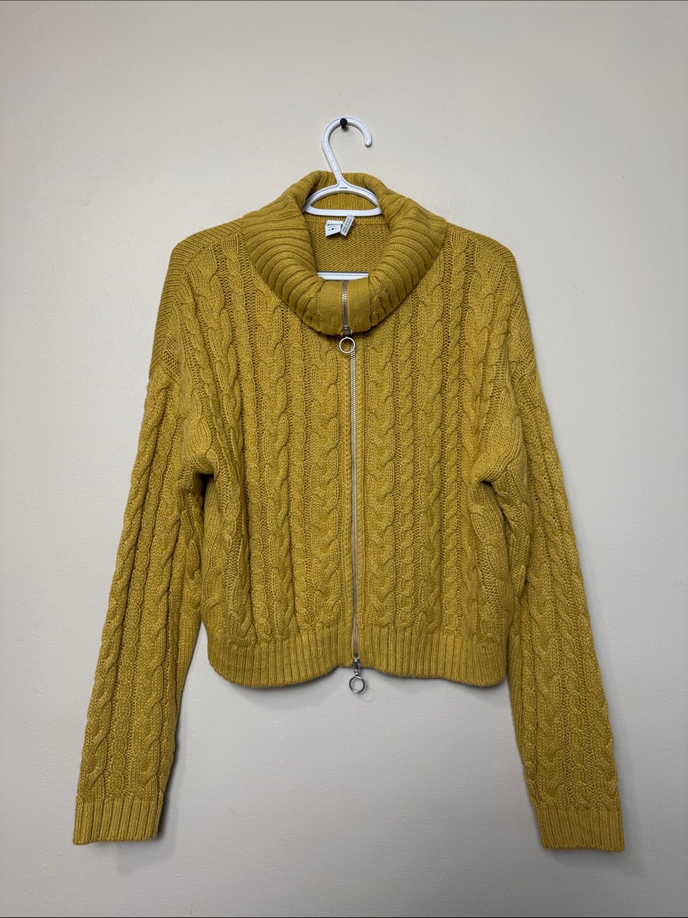 Twik Simons Mustard Cable Knit Zip Front Turtleneck Sweater size L